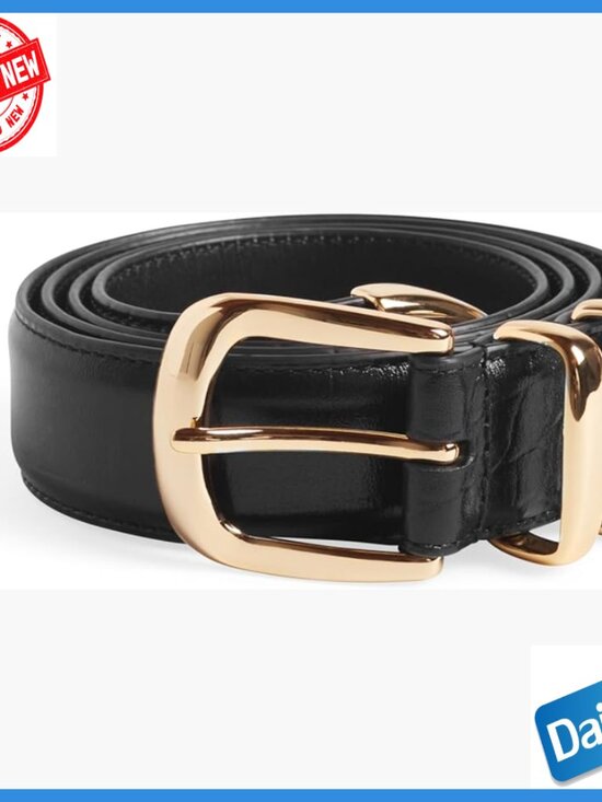 30mm Croc Embossed Leather Belt with Feather Edge Detailing, 7 Prong Holes